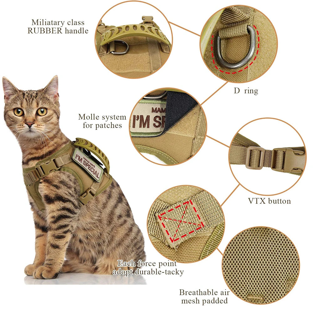Tactical Cat Harness – Adjustable Pet Harness with Leash