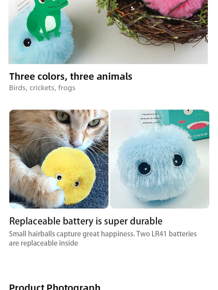 Interactive Cat Toy Ball β Smart Plush Catnip Ball with Sound, Touch & Training Play for Kittens & Cats