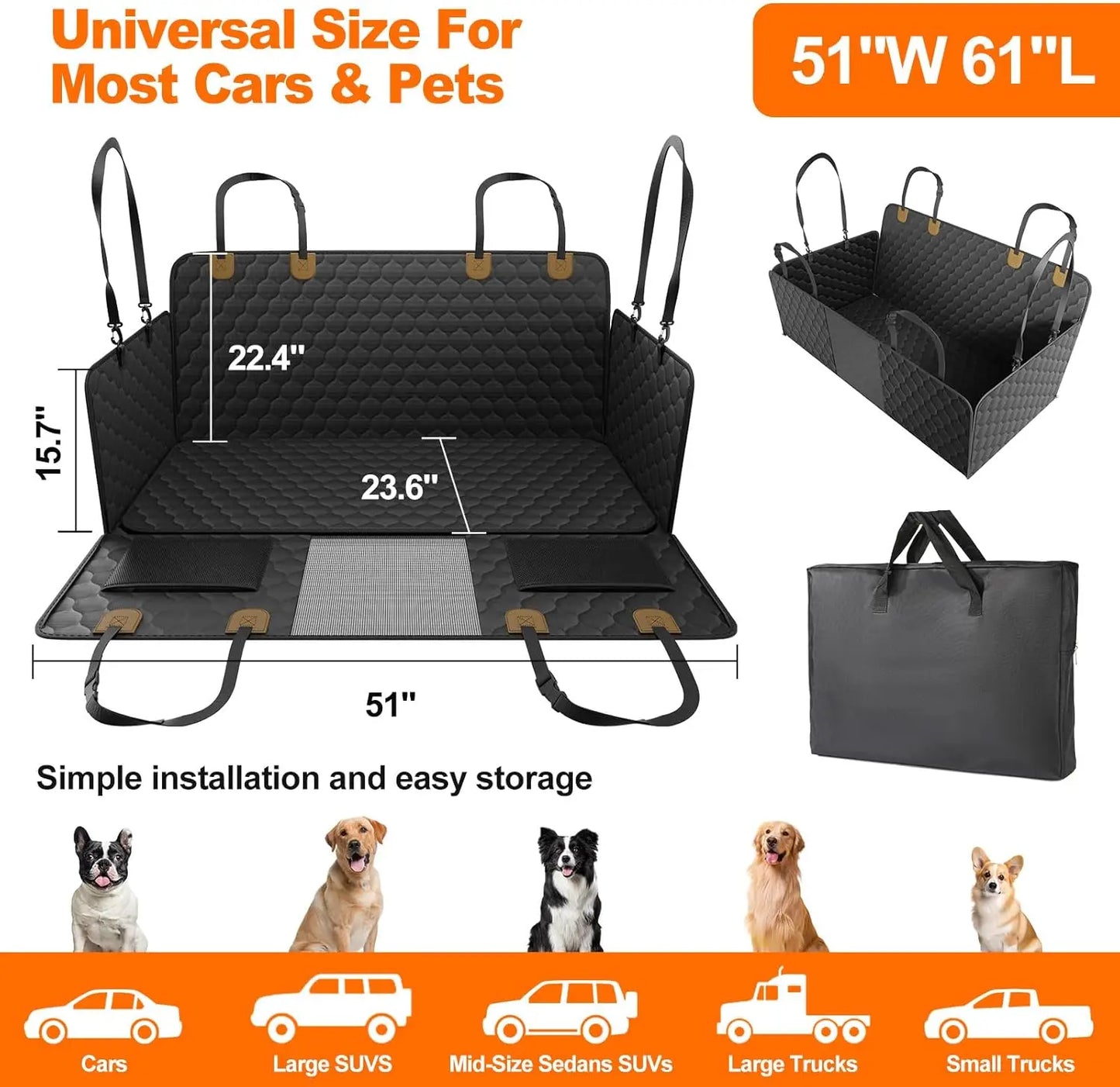 Dog Car Bed – Waterproof & Foldable Travel Seat for Pets