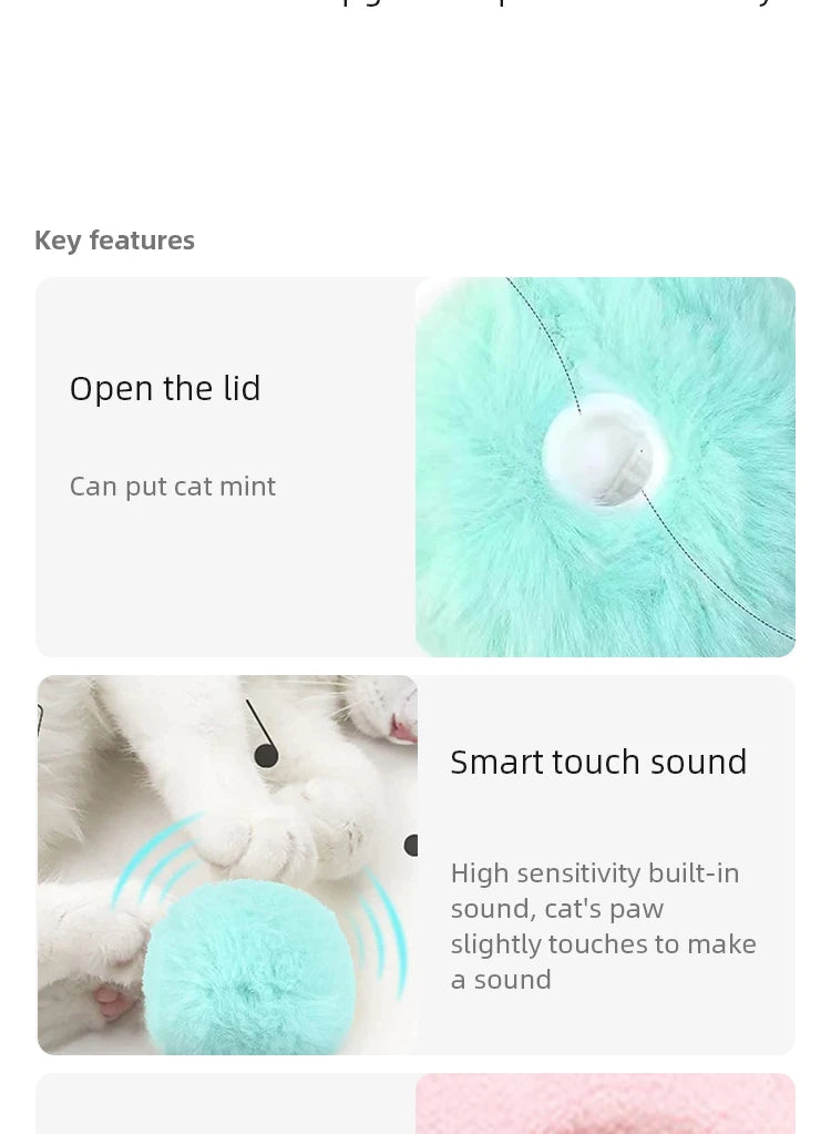 Interactive Cat Toy Ball β Smart Plush Catnip Ball with Sound, Touch & Training Play for Kittens & Cats