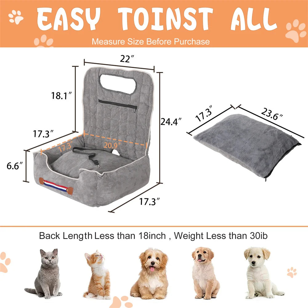 Dog Car Seat Bed – Booster & Travel Carrier with Safety Belt