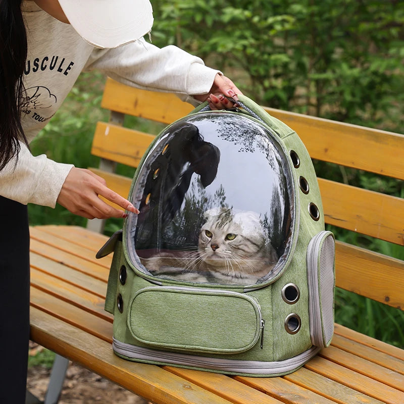 Cat Carrier Backpack โ Bubble Pet Carrier Bag with Air Holes for Cats & Small Dogs
