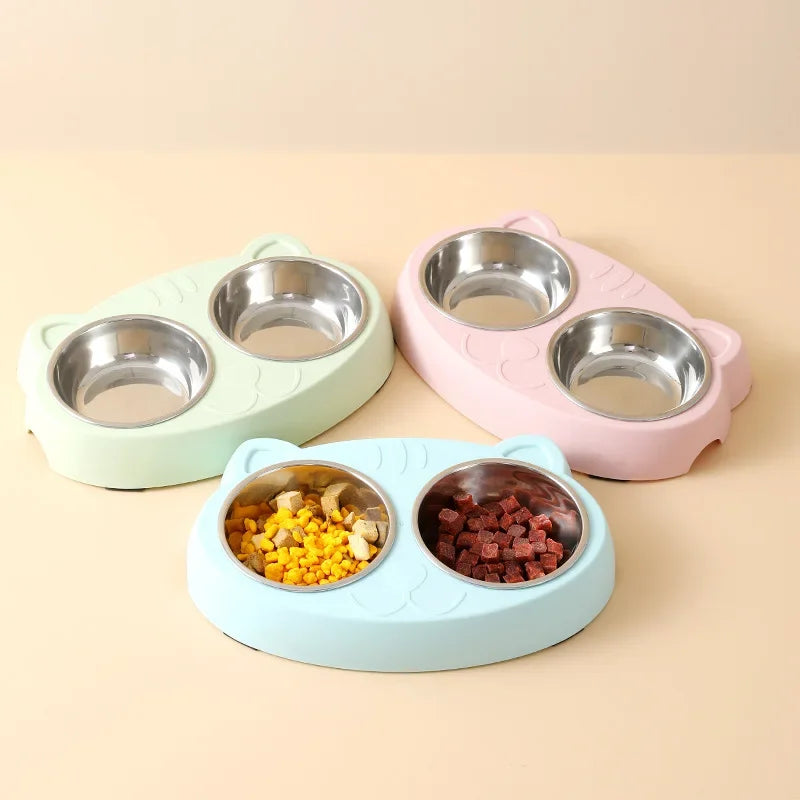 Stainless Steel Pet Bowl – 2-in-1 Cat & Dog Food and Water Feeder with Non-Slip Base