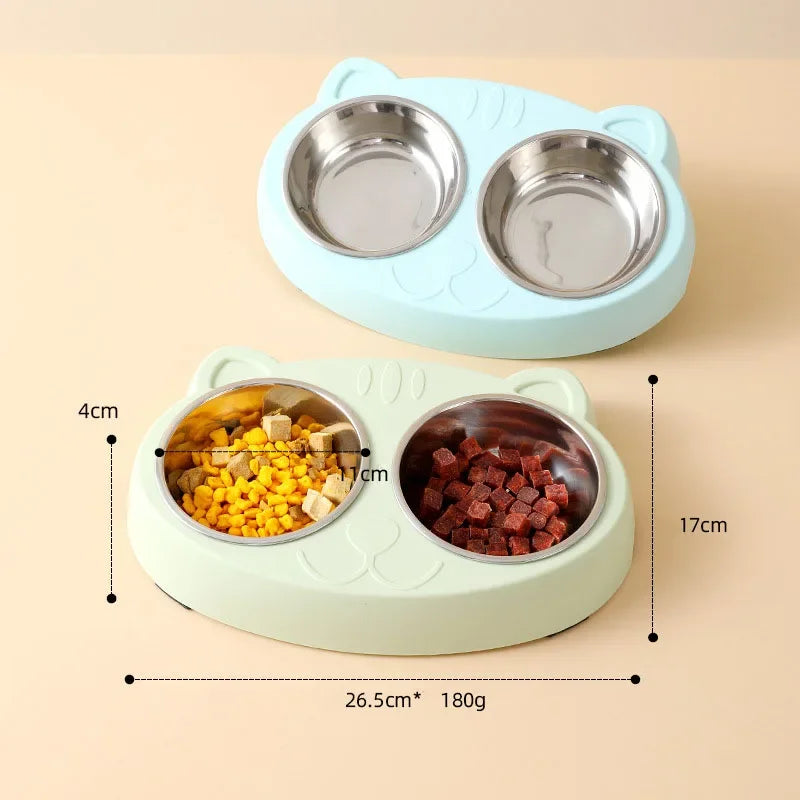 Stainless Steel Pet Bowl – 2-in-1 Cat & Dog Food and Water Feeder with Non-Slip Base