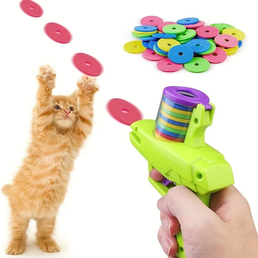 Foam Disc Cat Toy Launcher – Interactive Indoor Play Game for Cats, Battery-Free & Durable