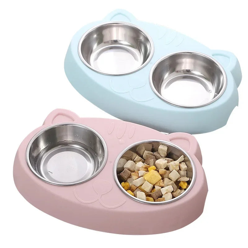 Stainless Steel Pet Bowl – 2-in-1 Cat & Dog Food and Water Feeder with Non-Slip Base