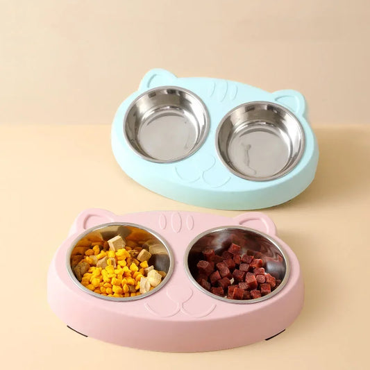 Stainless Steel Pet Bowl – 2-in-1 Cat & Dog Food and Water Feeder with Non-Slip Base
