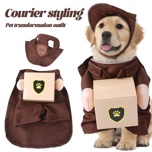 Funny Pet Courier Costume – Standing Outfit for Dogs & Cats, Cosplay Clothes for Halloween & Parties