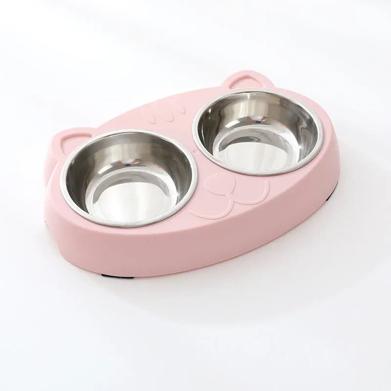 Stainless Steel Pet Bowl – 2-in-1 Cat & Dog Food and Water Feeder with Non-Slip Base