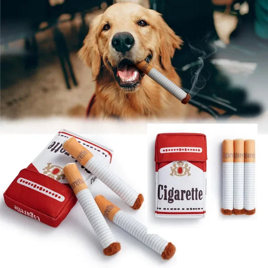 Funny Plush Cigarette Dog Toy – Chewable Interactive Gift for Playful Dogs & Puppies