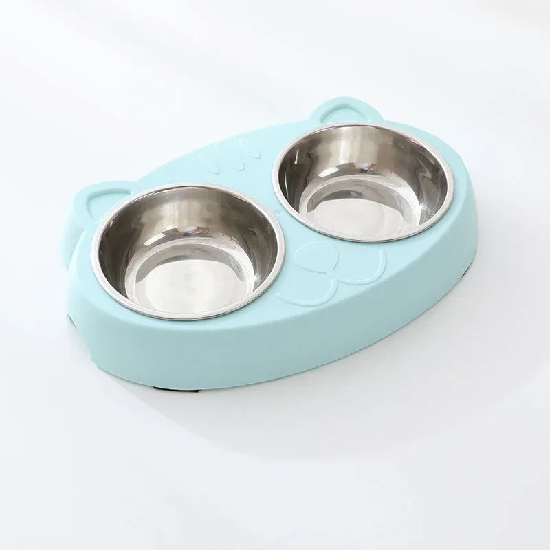 Stainless Steel Pet Bowl – 2-in-1 Cat & Dog Food and Water Feeder with Non-Slip Base
