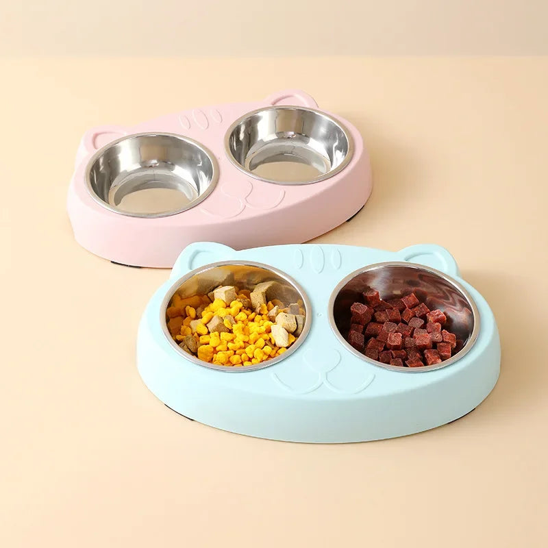 Stainless Steel Pet Bowl – 2-in-1 Cat & Dog Food and Water Feeder with Non-Slip Base